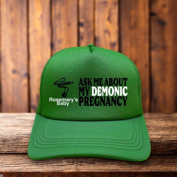 Rosemary's Baby Mens Trucker Hat Green Demonic Pregnancy Roman Polanski Cap - Picture 1 of 4
